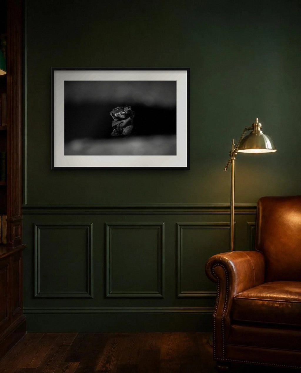 The Hidden One — framed fine art print shown in a room (illustration; ships unframed)