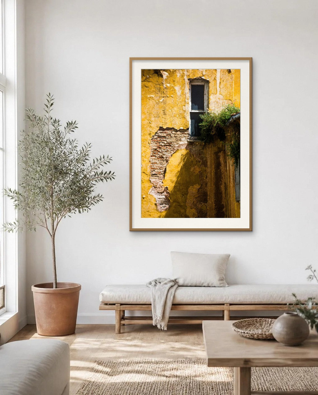 Peeling Yellow — framed fine art print shown in a room (illustration; ships unframed)