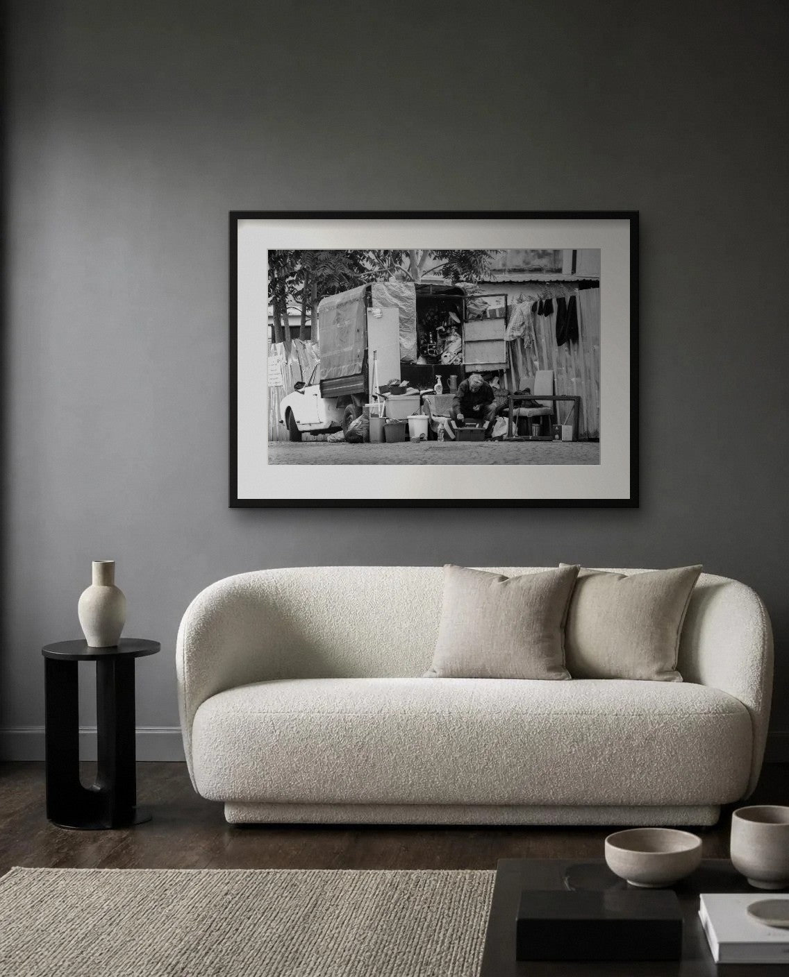 The Mobile Shop — framed fine art print shown in a room (illustration; ships unframed)