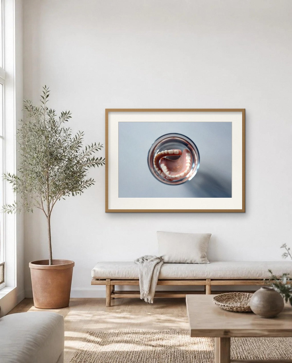 A Smile in a Glass — framed fine art print shown in a room (illustration; ships unframed)
